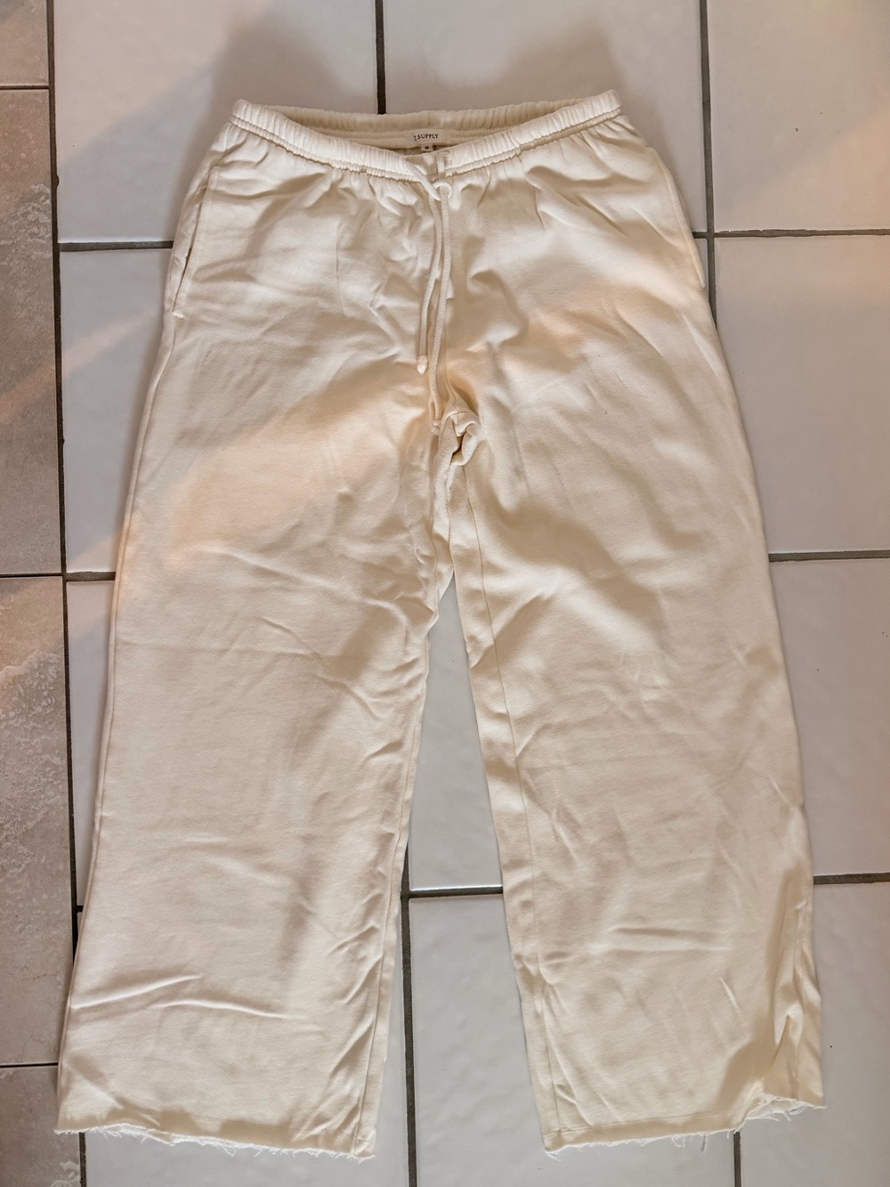 Z Supply Downtown Wide Leg Sweatpants Drawstring Waist Size Medium Raw Hem Cloud